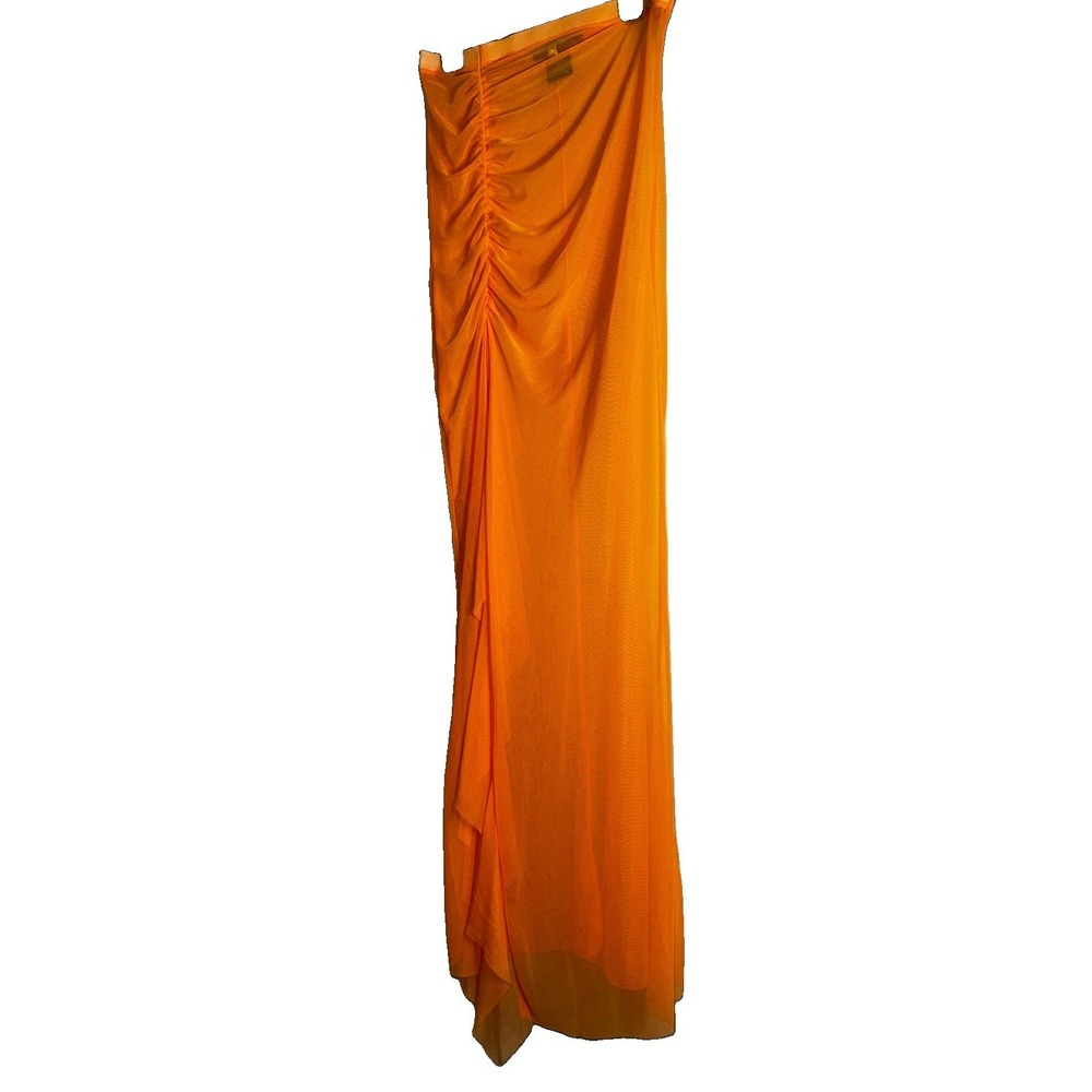 Brand New Orange Sheer Ruched Mesh Maxi Skirt size medium